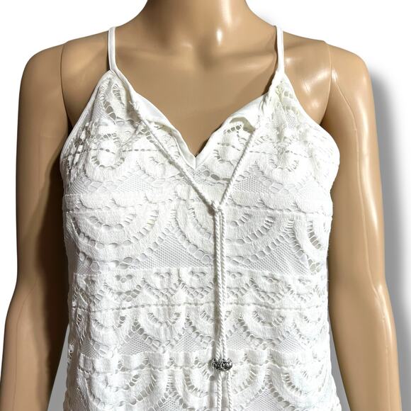 Lily Rose Womens Lace A Line Dress Mini Length V Neck Halter Top White Small - Picture 6 of 10